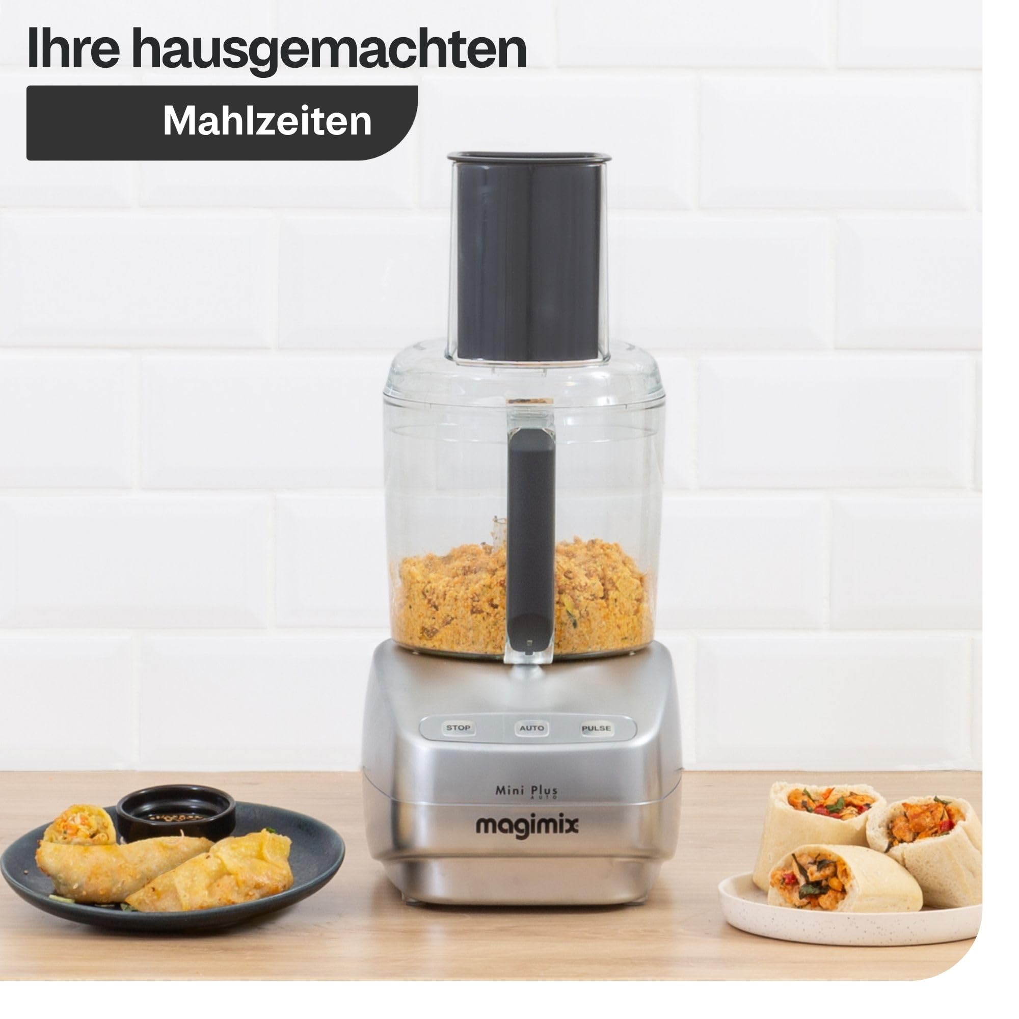 magimix Küchenmaschine – Kompakte 400W Multifunktions-Küchenmaschine mit 2 Schüsseln (1,7L & 0,5L), Edelstahlmesser, Reibe- & Schneidescheiben, Mixerfunktion, Rot