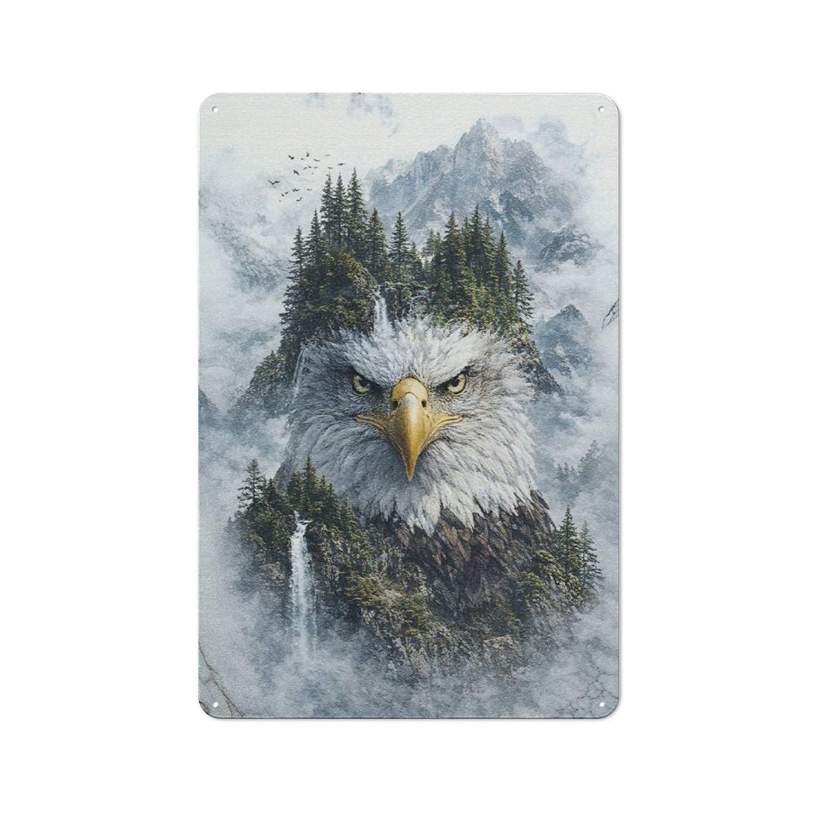 Junmoney Style-22 Majestic Eagle Mountain Metal Wall Sign 30X20cm, Retro Decor For Workshop Wall, For Garage, Workshop And Man Cave Decoration
