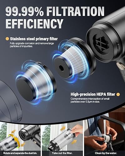 Miniatura 5 de Aspiradora de mano portátil inalámbrica para automóvil, 21000 Pa, aspiradora de mano de alta potencia con ajuste de 2 engranajes, motor sin