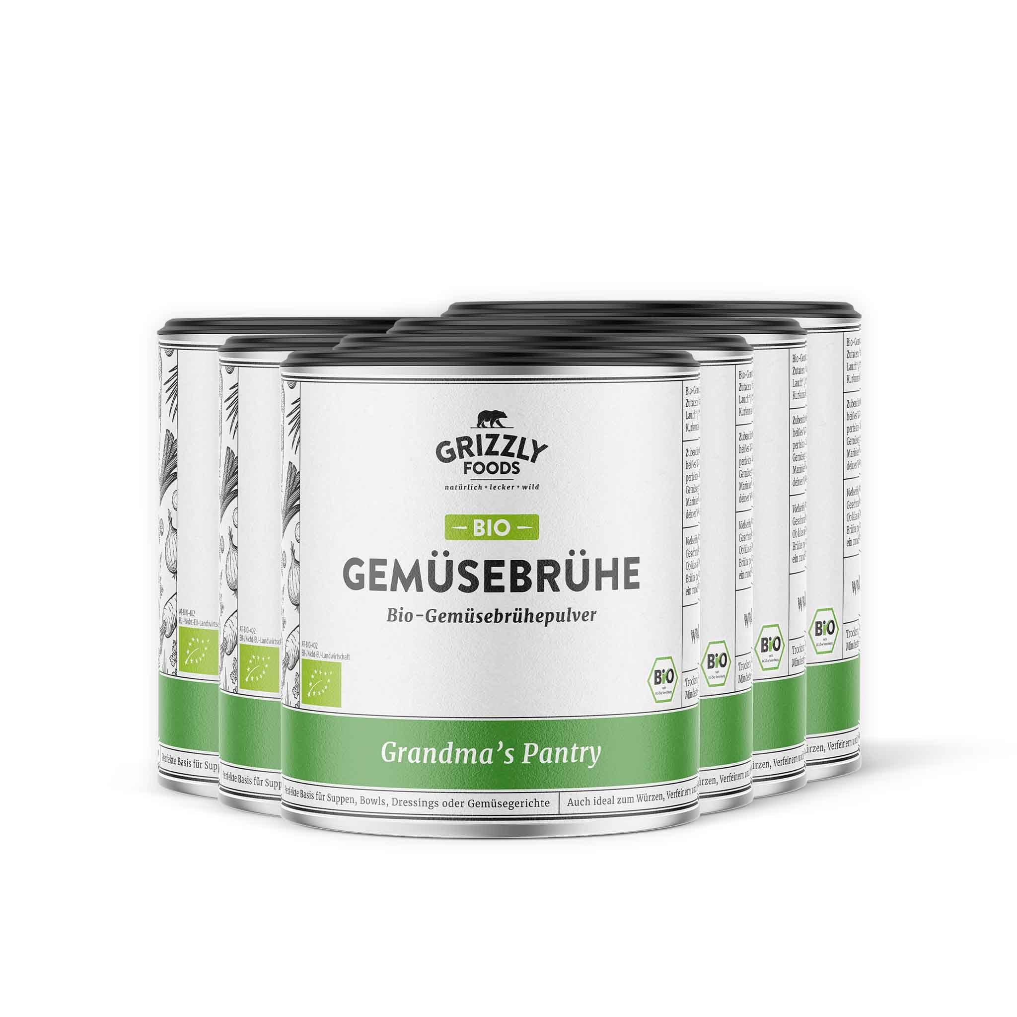 Grizzly Foods • Bio Gemüsebrühe Pulver (6 x 280g) • 100% Bio & natürlich • Ohne Hefe, Zucker & Palmöl • Reine Zutaten aus Gemüse & Kräutern • Perfekt zum Kochen, Würzen & Verfeinern