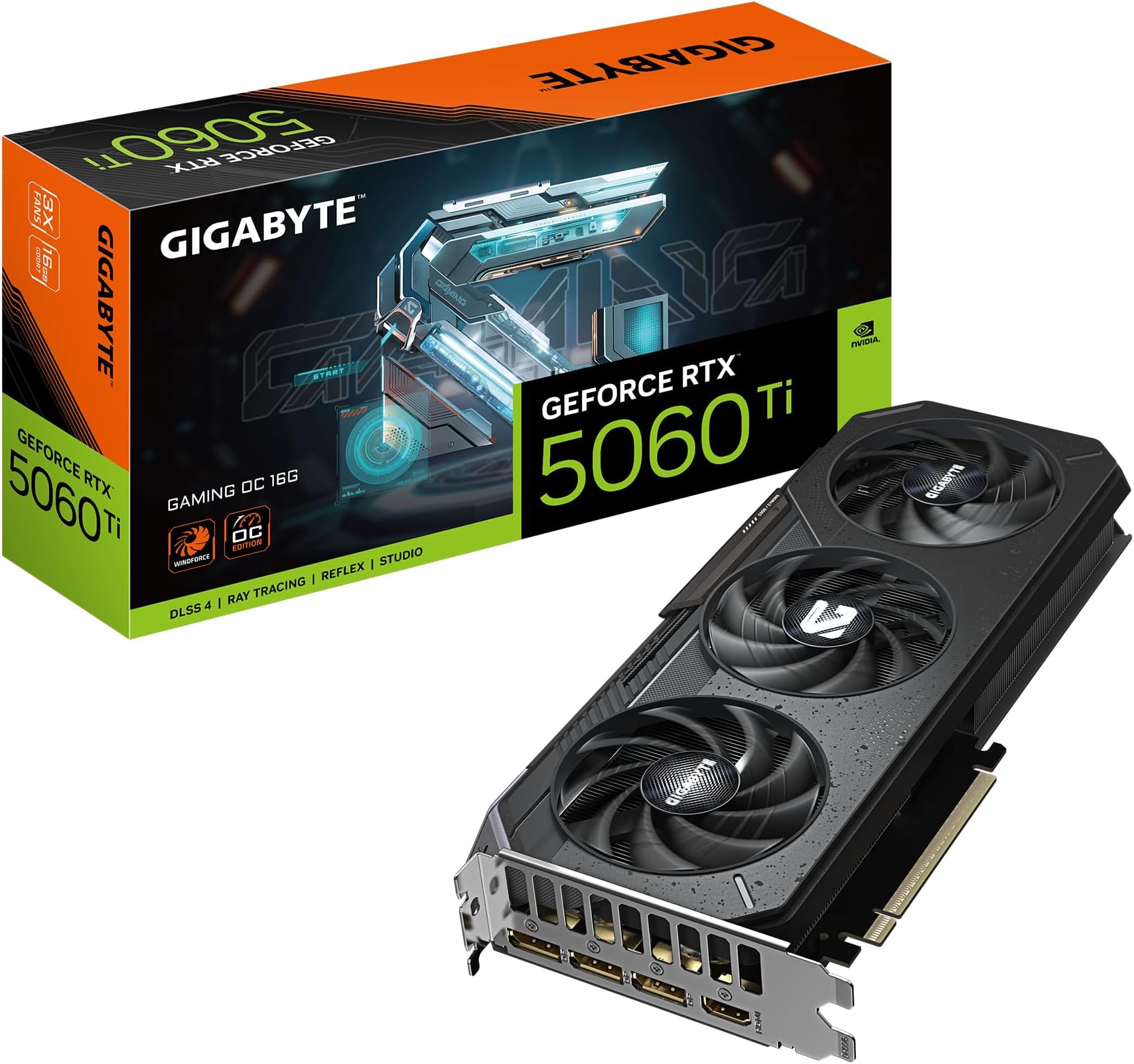 Gigabyte GeForce RTX 5060 Ti GAMING OC 16G Graphics Card - 16GB GDDR7, 128bit, PCI-E 5.0, 2647MHz Core Clock, 3 x DisplayPort, 1 x HDMI, GV-N506TGAMING OC-16GD: image 1 of 8