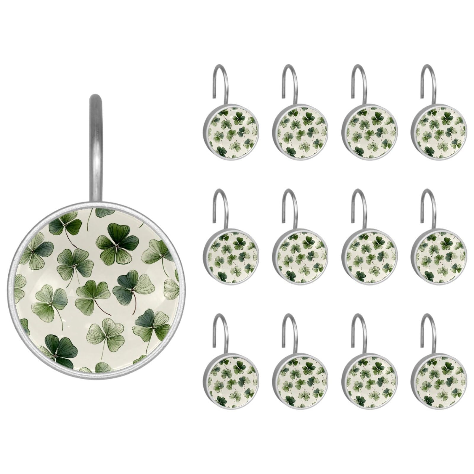 St. Patrick's Day Leaves 12Pcs Shower Curtain Hooks, Shower Rings Stainless Steel Hooks Bathroom Bedroom Living Room