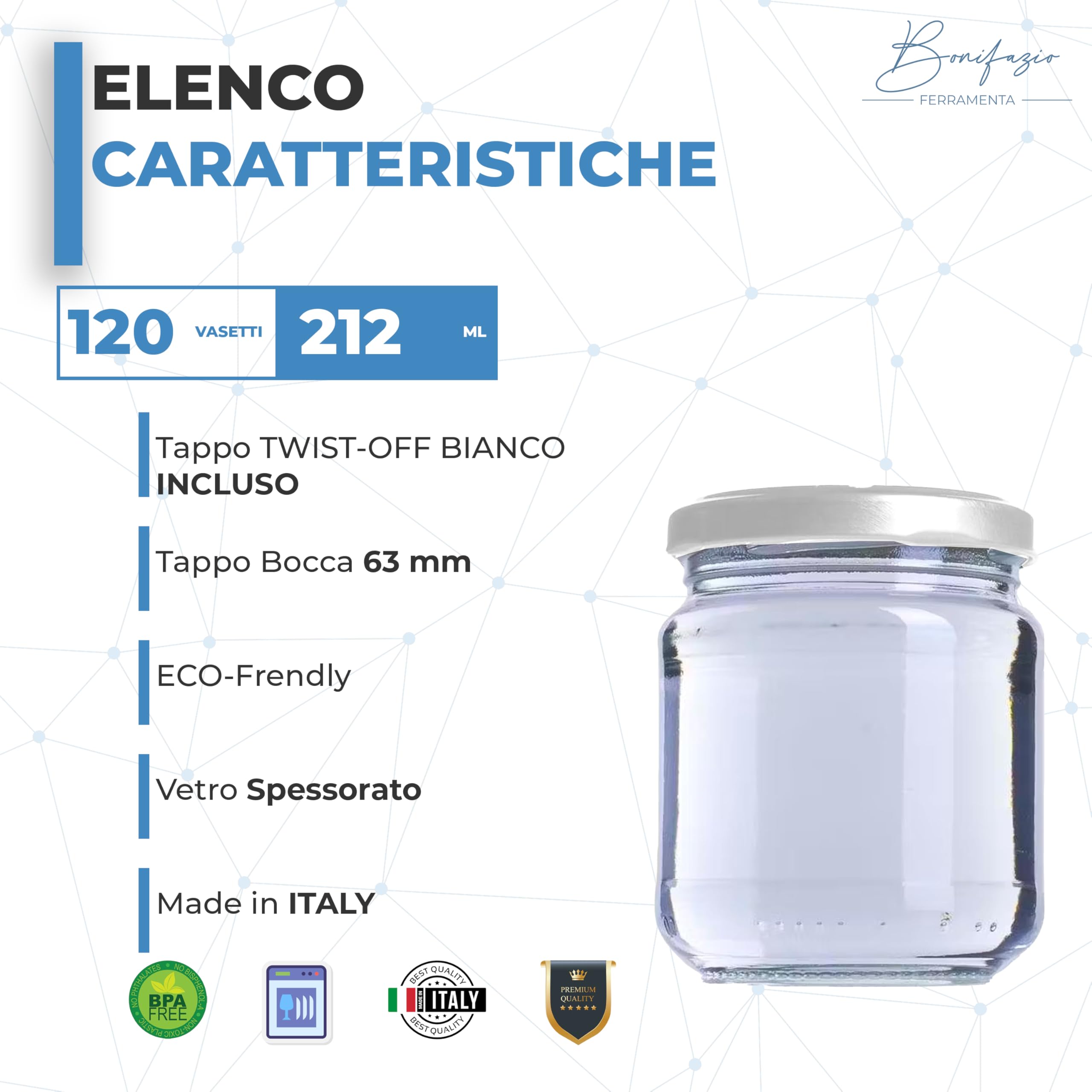 Barattoli Vasetti in vetro per la conservazione da 212 ml in confezione da 120 pezzi con TAPPO BIANCO per conservare marmellata, peperoncino,e non solo (120 pezzi da 212 ml)