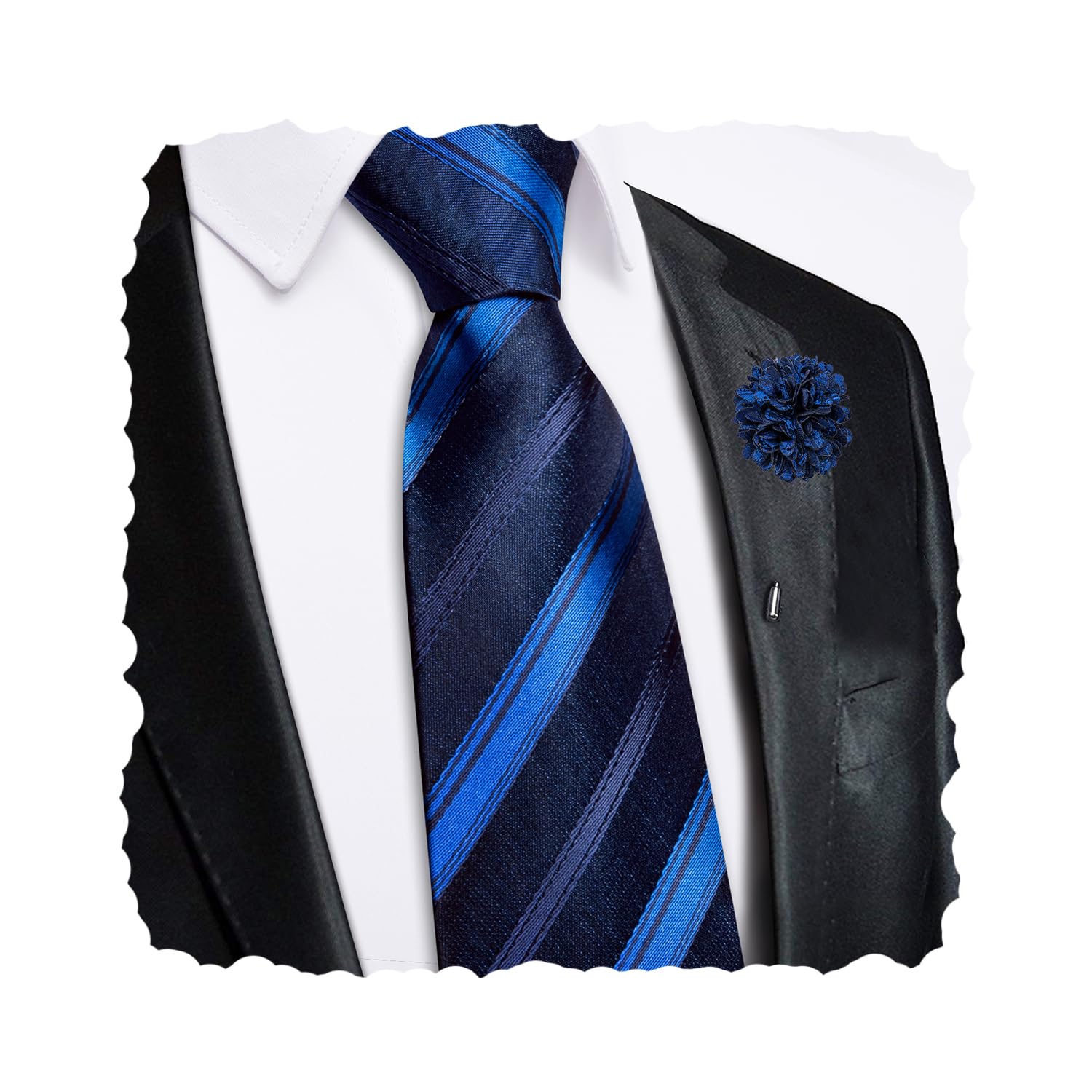 Hi-Tie Zipper Ties for Men Pre-tied Tie Set Lapel Pin Pocket Square and Cufflinks Formal Business Wedding Adjustable Necktie