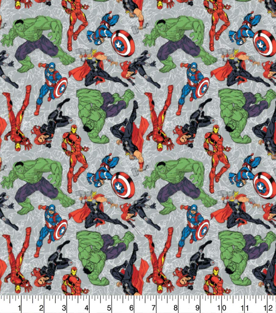 Camelot Fabrics Grey Heroes Line Art Avengers - Marvel Fabric By The Metre (100% Cotton, Genuine Licensed Fabric, Ideal For Crafts)