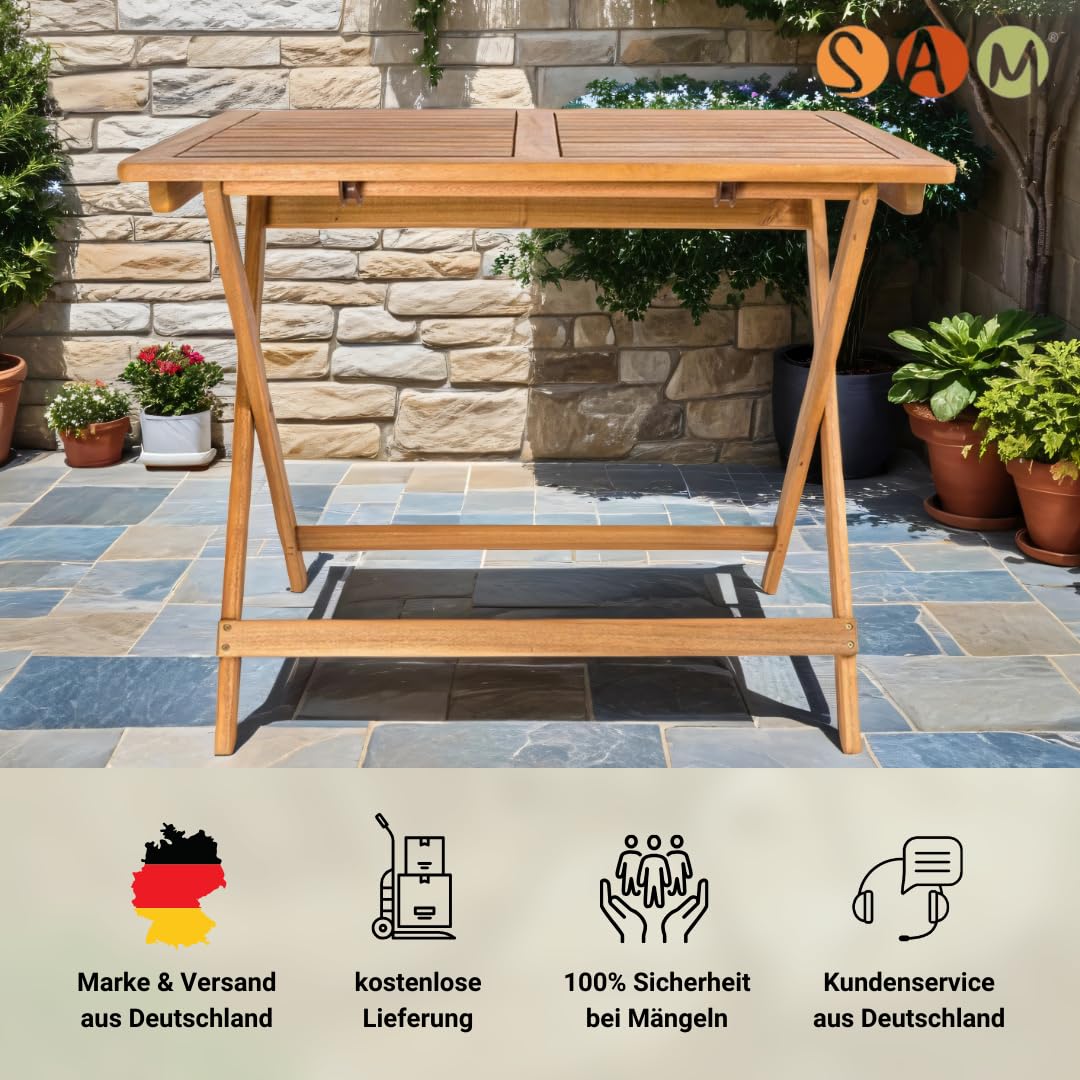 SAM Gartentisch Blossom, Akazienholz massiv & geölt, Klapptisch 80x60 cm, Holztisch für Balkon, Terrasse, Wintergarten oder Garten, pflegeleichtes Unikat
