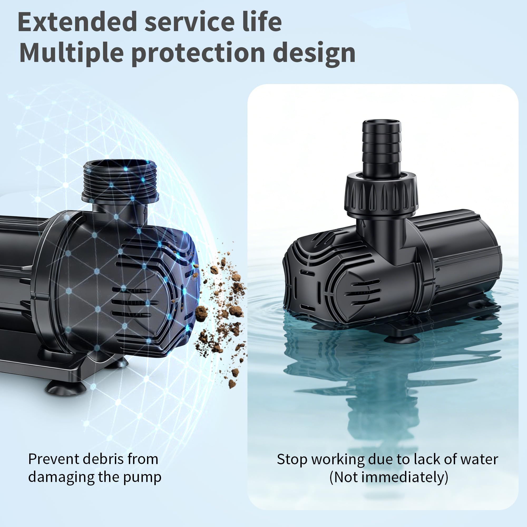 POPOSOAP DC-Teichpumpe 4600 L/h, 24V Niederspannung Tauchpumpe mit AC/DC-Wandler, Geräuscharm, 4 Schlauchadapter für Gartenteiche, Aquarien, Brunnen und Wasserspielereien