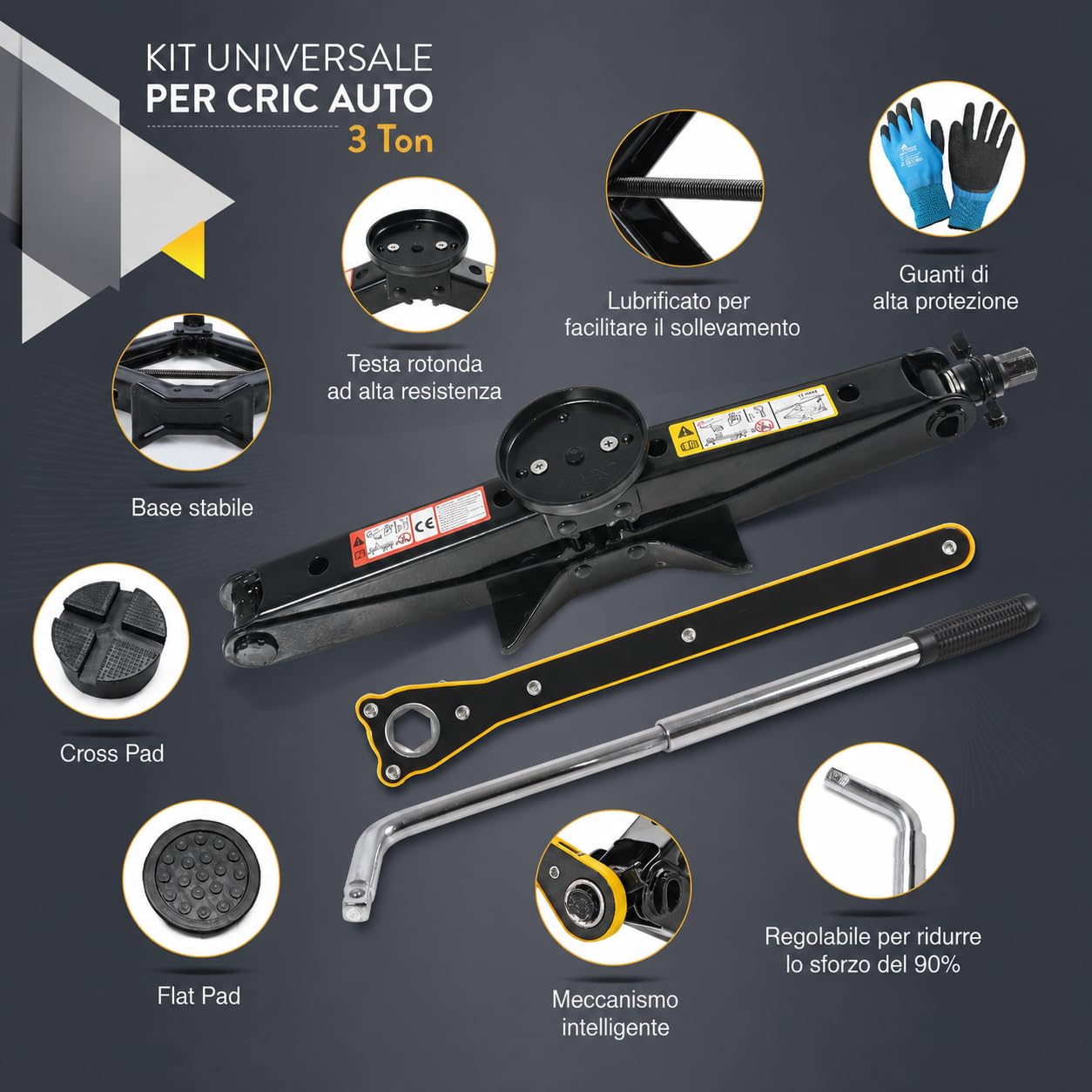 Cric per Auto 3 T | Cric a Forbice Universale Portatile per SUV