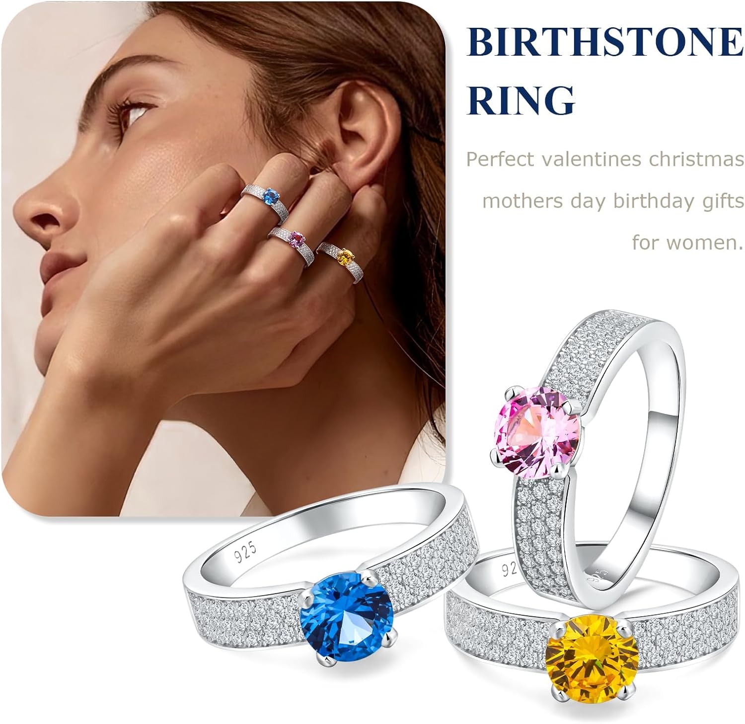 Birthstone/Opal/Turquoise Cocktail Rings for Men Women 925 Sterling Silver Wide Wedding Band Engagement Rings, Send Gift Box