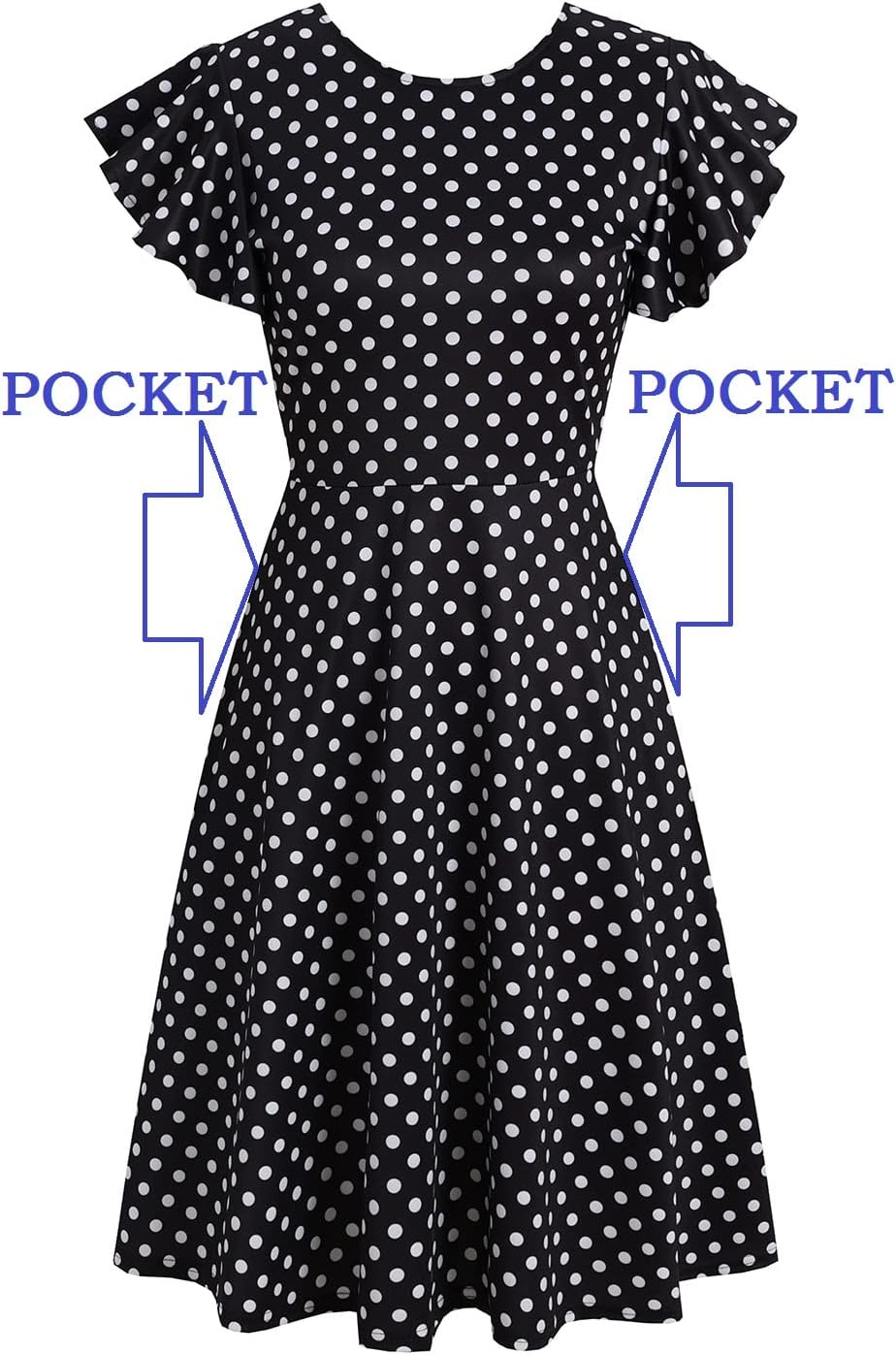 HELYO Women's Semi-Formal Ruffle Sleeves V-Back Work Fit and Flare Cocktail Knee Length Dress with Pockets 842 - Image 6