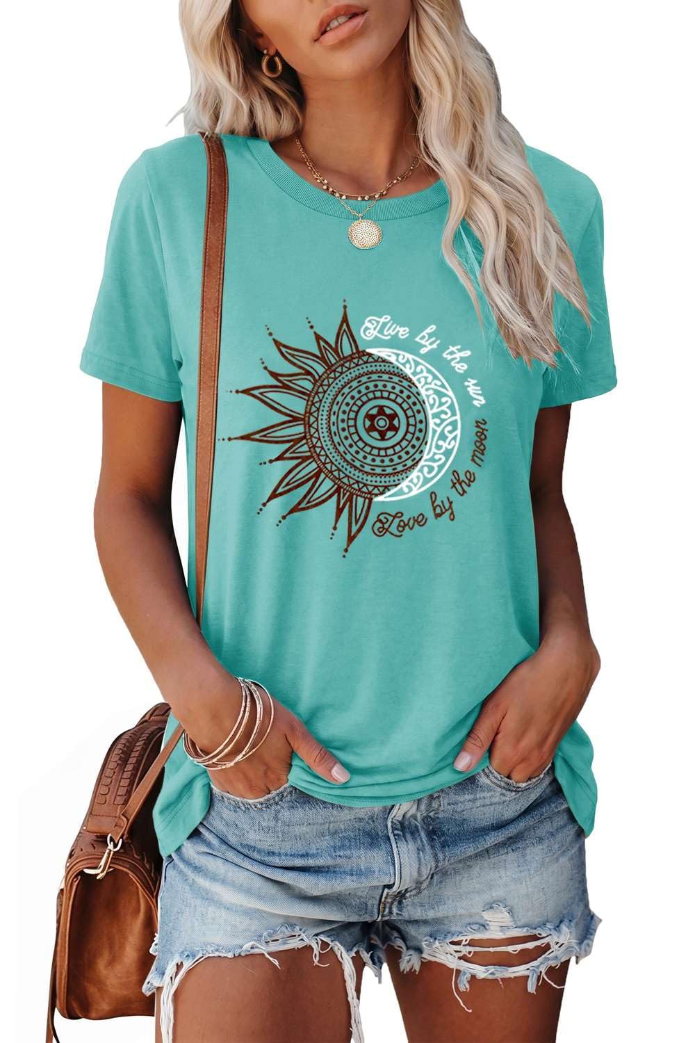 Teesho Damenblusen Sommer Tshirt Bedruck Tops Casual Tunika Shirt Oberteil Locker Longshirt