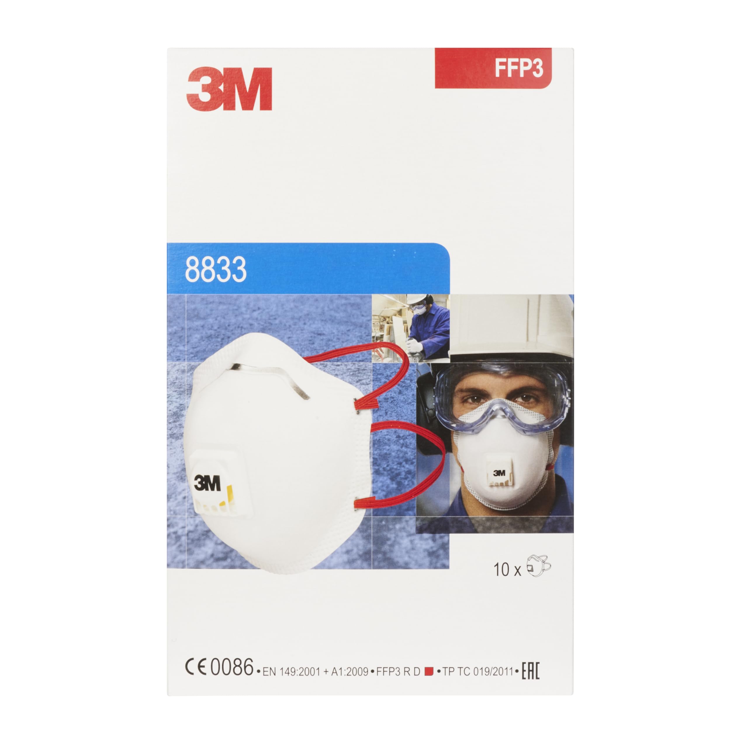3M 8833 Ffp3 Respiratore Monouso, Confezione Da 10, Fumo