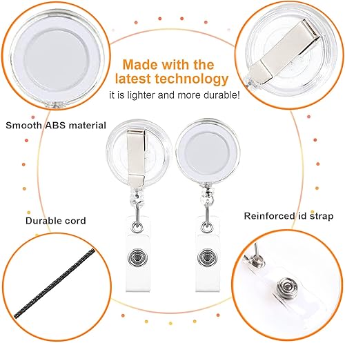 Miniatura 4 de Paquete de 100 clips retráctiles para carrete de insignias con 100 soportes verticales para tarjetas de identificación, portatarjetas retráctiles
