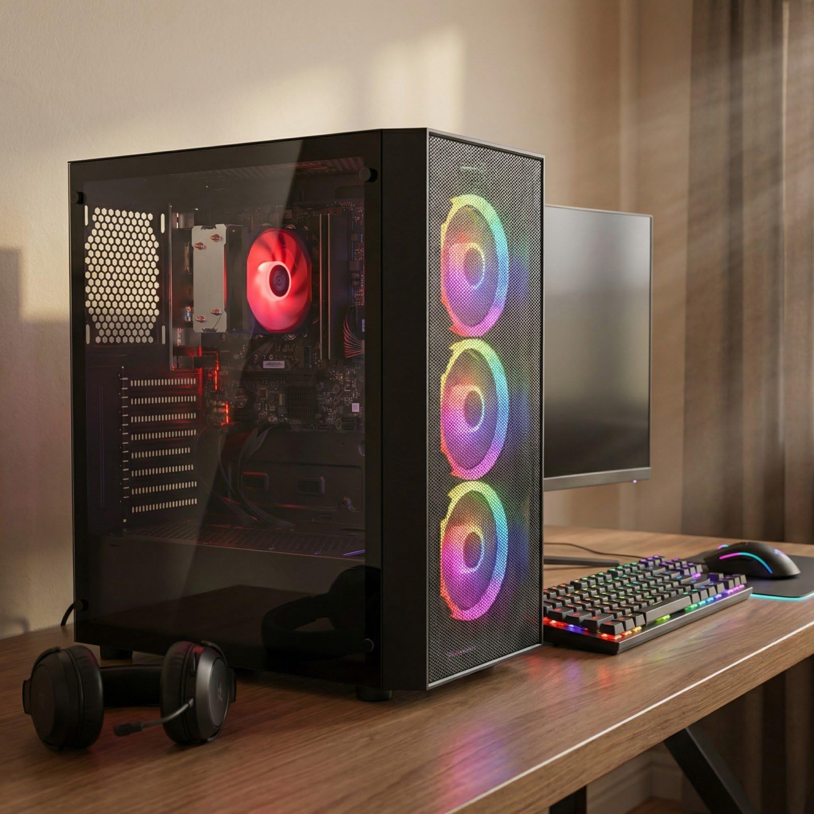 STGsivir PC Gaming, Ryzen 7 5700G, Vega 8, 32G DDR4, 1T SSD | Ordenador Gaming para Streaming, Edición de Video, Tareas, hasta 4.6 GHz, WiFi 6, BT 5.0, HDMI, Win11 Pro, ARGB