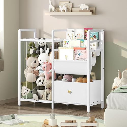 BKBW7801 - Estantería para animales de peluche, estantería y organizador de juguetes para niños, sala de estar, dormitorio, blanco