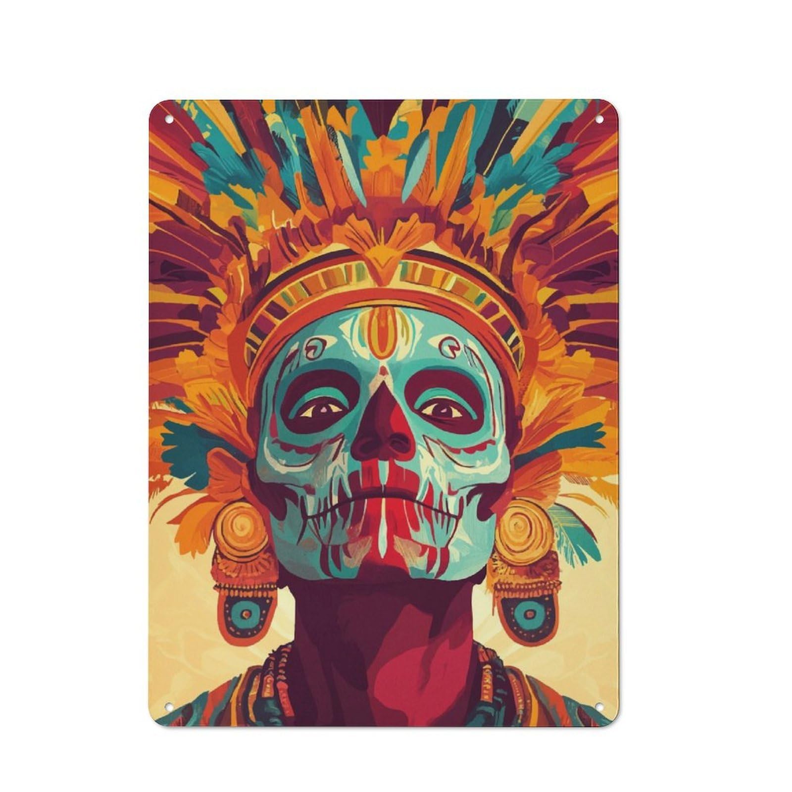 Junmoney Tribal Skull Face Paint For Lounge Or Reading Corner, Rustic Tin Sign 40X30cm, For An Autumn Update To Lounge And Reading Corner