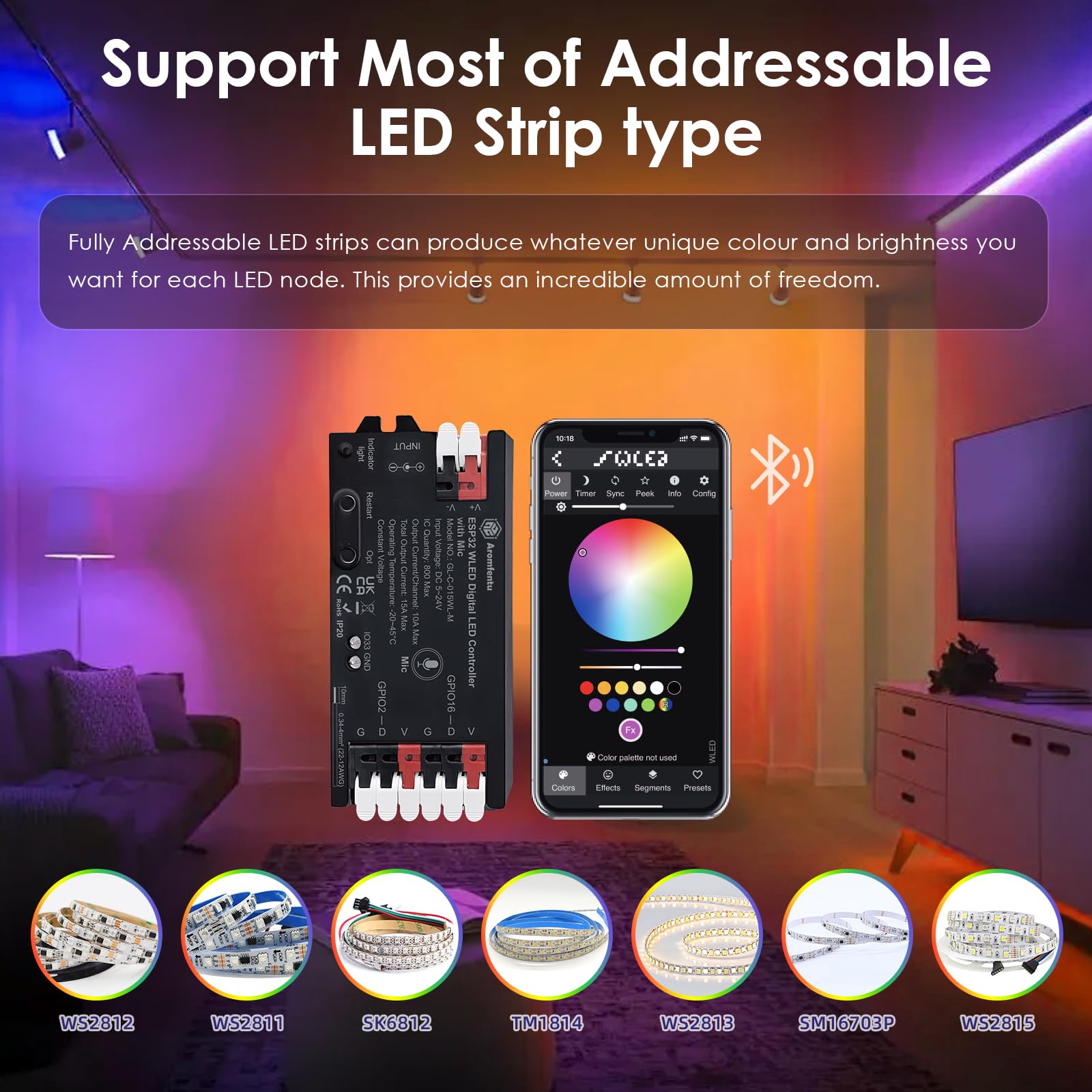 WLED ESP32 Controller con microfono, driver LED indirizzabile per striscia luminosa RGB RGBW WS2812B SK6812 WS2811 TM1814 WS2813 WS2815 5-24V ESP32