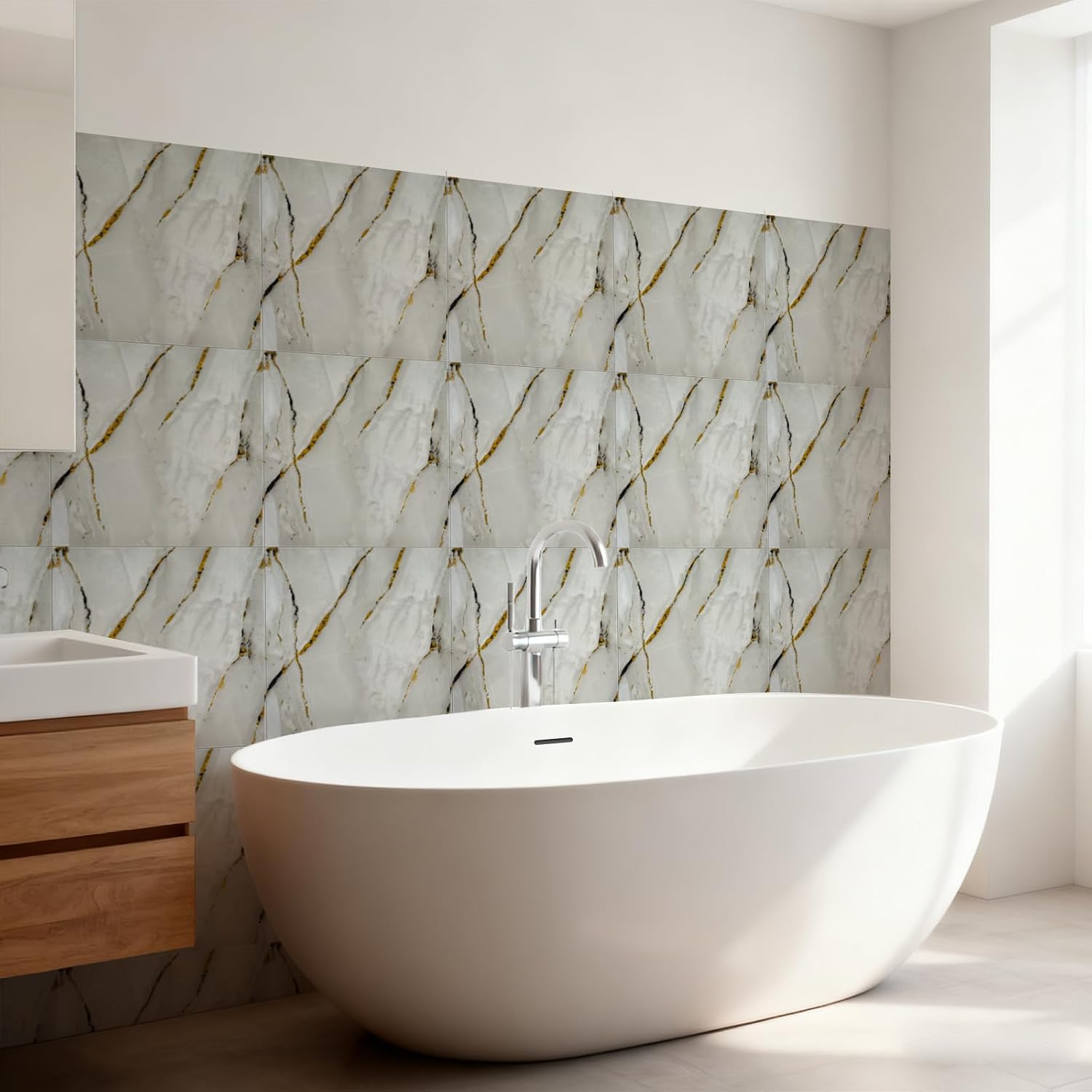 Marble-Effect Peel and Stick Wall Panels | 50 Sheets, Self-Adhesive PVC Foam, 11.8" x 11.8", For Kitchen Backsplash & Bathroom