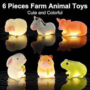 6 Pack Light Up Bath Toys for Babies Toddler Sensory Toys | Farm Animals LED Baby Bath Toys Floating Colour Changing No Mould Waterproof Bath Lights