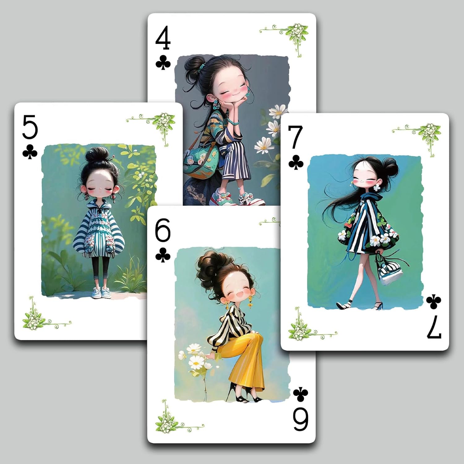 Sunshine Girl Themed Playing Cards, 54 Unique Designs Deck of Cards, Poker Cards, International Standard Size, Suitable for Travel, Party Entertainment.(Warm Color)