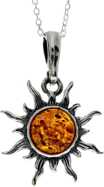 Genuine Cognac Baltic Amber & Sterling Silver Star Sun Pendant without Chain - 1764C