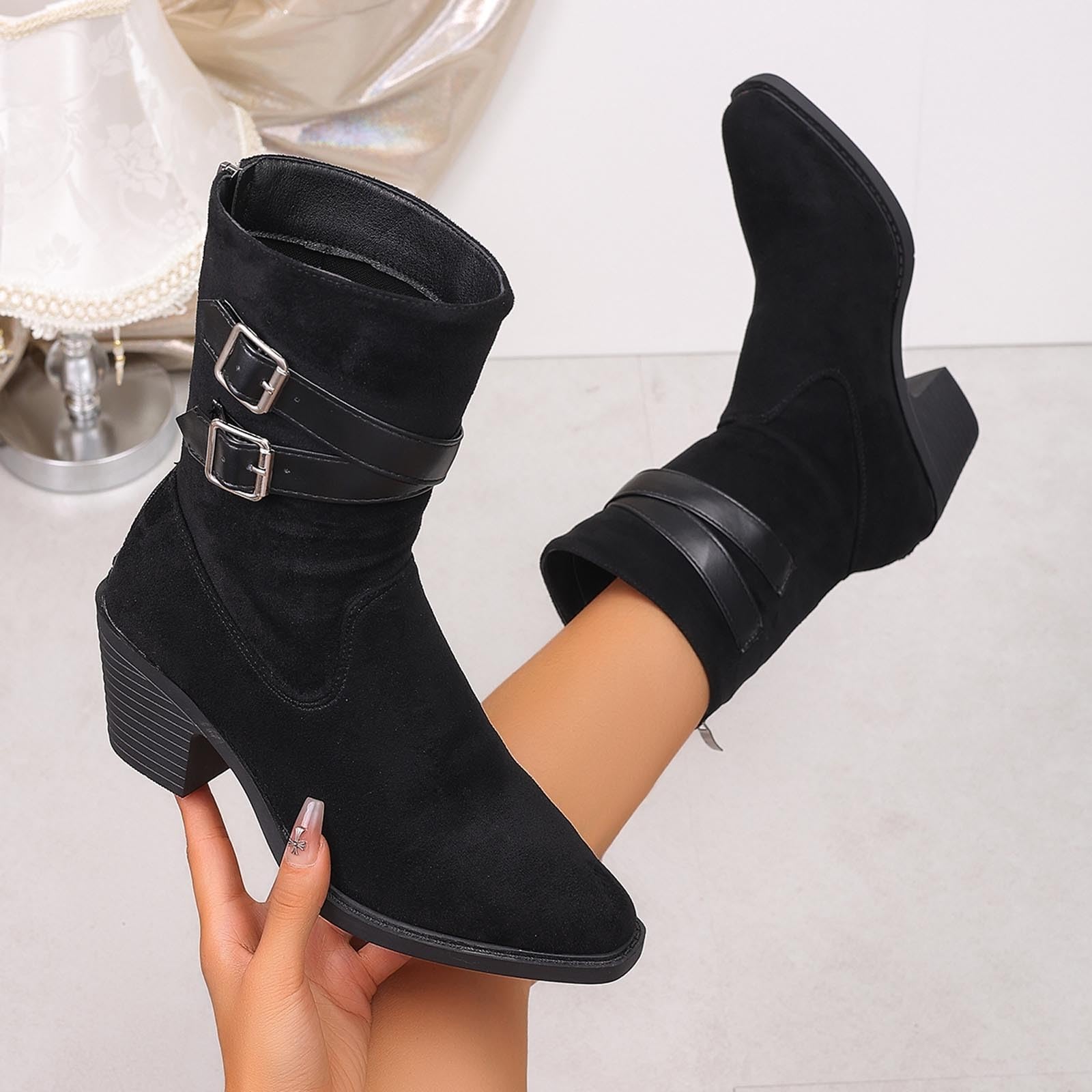 Botas por Encima de la Rodilla Elegantes Botines de Media caña con Detalle Hebilla y Cremallera Trasera para facilitar su colocación/Botines otoño