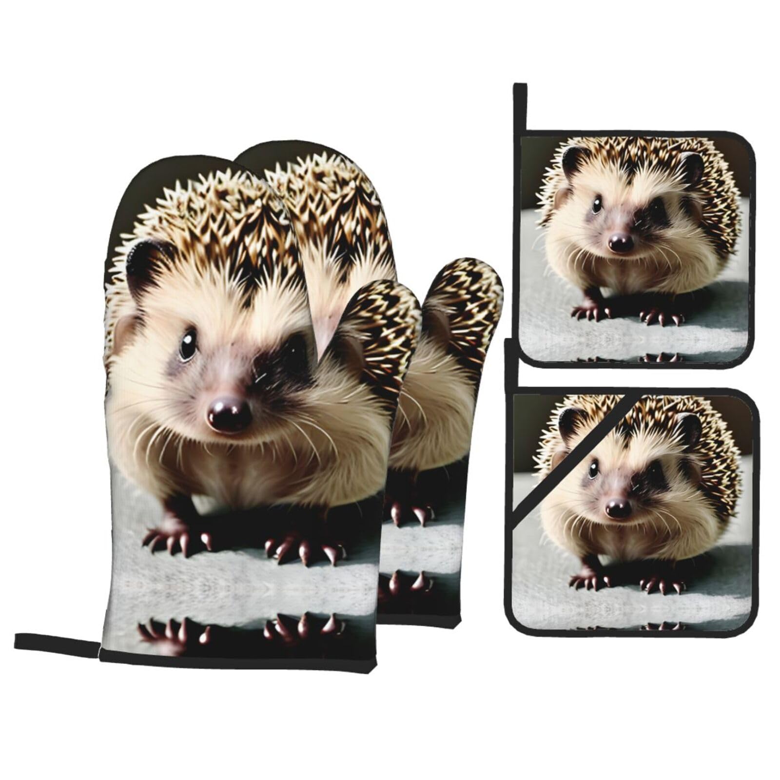 WHJSHOP Cute hedgehog Prints Oven Mitts & Pot Holders Set - Waterproof Kitchen Layers & Heat Resistant - Durable Covers for Safe Cooking & Easy Cleanup