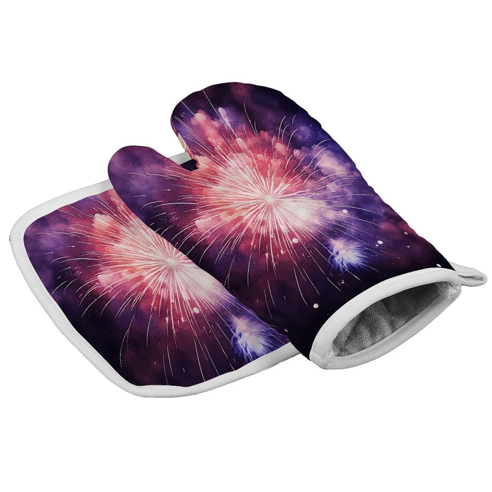 Fodpand Style Exploding Fireworks Oven Mitts And Pot Holders Sets, Cooking Gloves And Hot Pads Heat Resistant Washable, Kitchen Oven Glove For Oven Cooking Baking Grilling