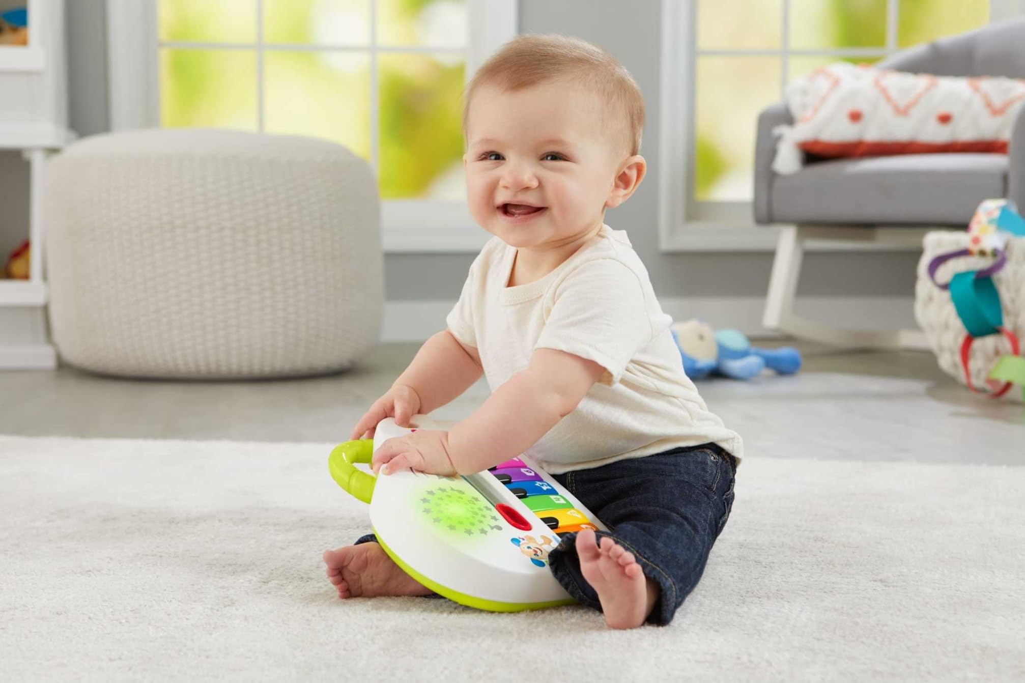 Fisher-Price Ríe y Aprende Piano Musical, Juguete con música y Sonidos para bebé +6 Meses, versión español + portugués + Italiano + inglés (HHX13)