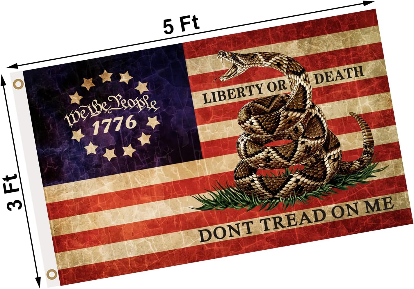 Double Sided Dont Tread On Me Flag 3x5 Ft For Outside, 3 Ply Don't Tread On Me Flags Banner, USA American Gadsden Rattlesnake Garden Flag Outdoor With UV Fade Proof