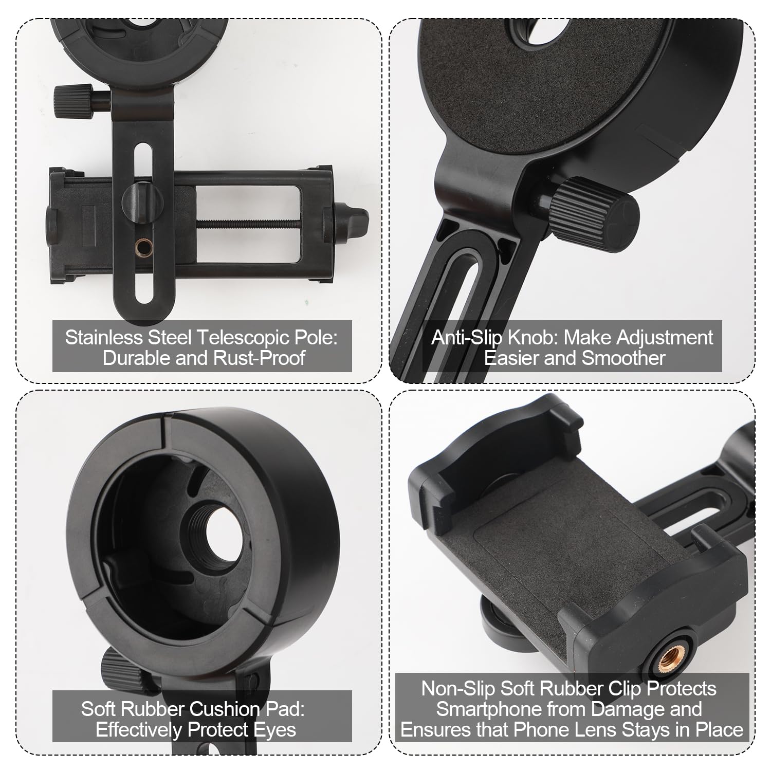 Adaptador Universal Movil Telescopio, Soporte Telefono Telescopio Terrestre Binoculares Monoculares Telescopios Microscopios - Accesorios para Telescopios para la Mayoría de los Teléfonos