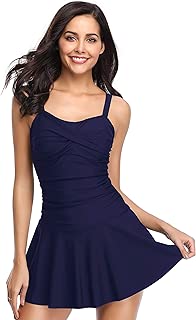 Women's Crossover Ruched Skirt One Piece Swimdress Swimsuit Bathing Suit - coolthings.us