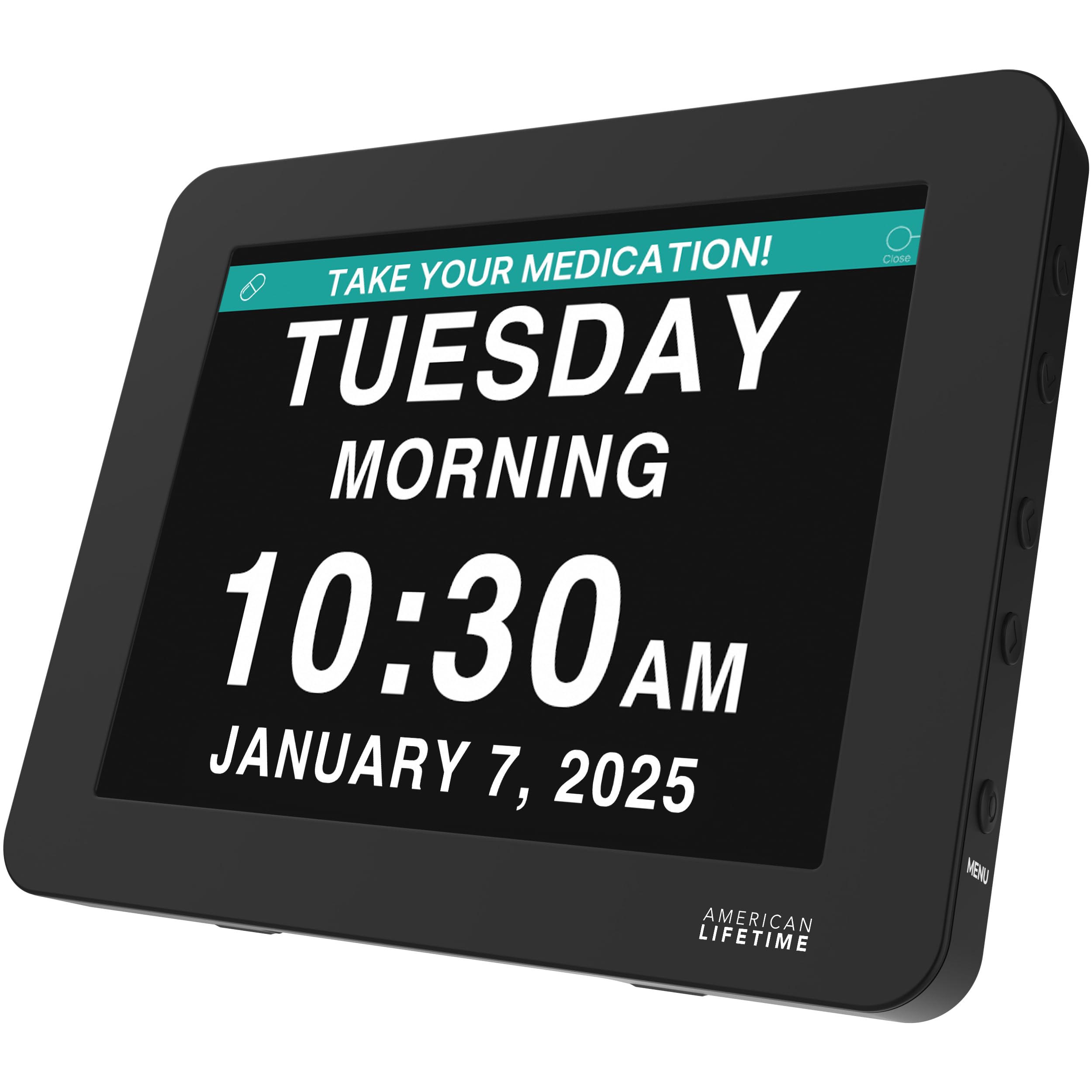 American Lifetime New 2026 Dementia Clock Large Digital Clock for Seniors, Alzeimer Clock Large Display with Custom Alarms, Clock with Day &amp; Date for Elderly, Digital Calendar Premium Black Pro