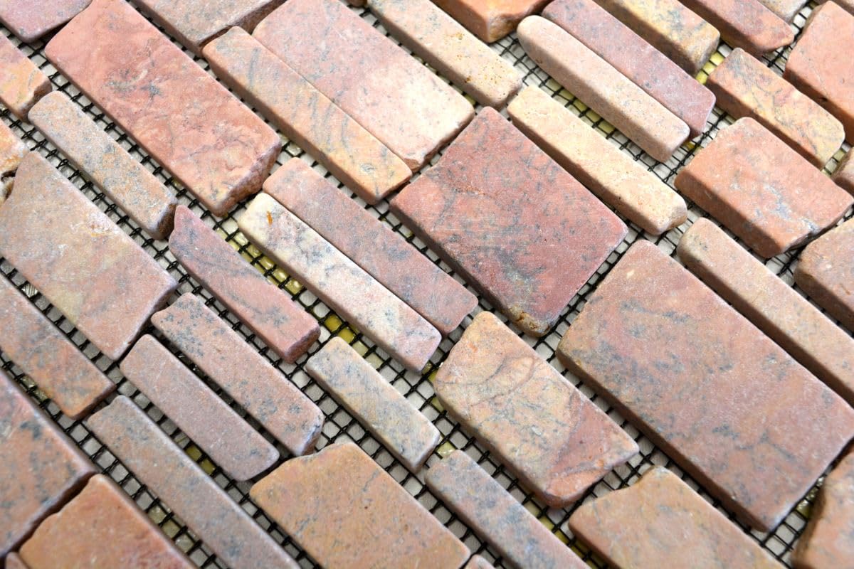 Mosaico a mosaico rosso rossoverona marmo pietra naturale cucina pietra mosaico formato: 25 – 105 x 15 x 8 mm, dimensioni foglio: 305 x 305 mm, 10 fogli