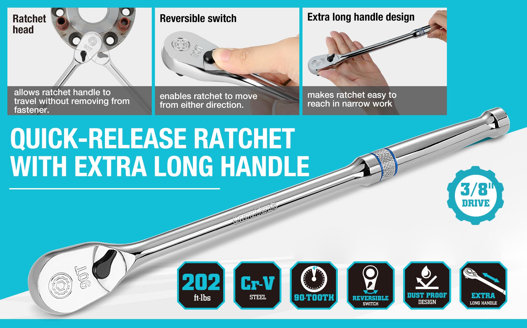 DURATECH Extra Long Ratchet - 12" Reach -3 DURATECH Extra Long Ratchet - 12" Reach -3