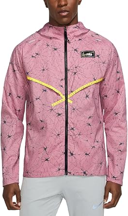 Nike Repel UV Windrunner Mens Hooded Packable Jacket DQ4784-698 US, Alpha, X-Large, Regular, Regular, Elemental Pink/Yellow Strike