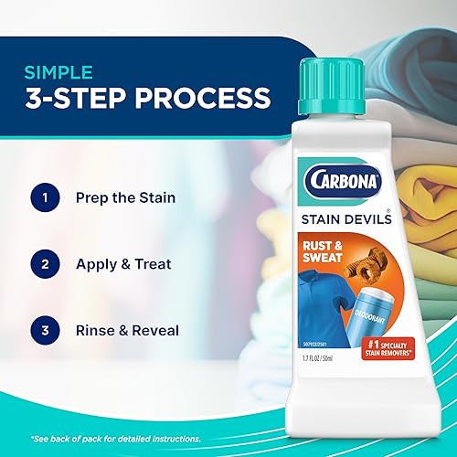 Miniatura 4 de Carbona Stain Devils #9  Óxido y transpiración  Quitamanchas de lavandería de fuerza profesional  Limpiador multitela  Seguro para la piel y telas
