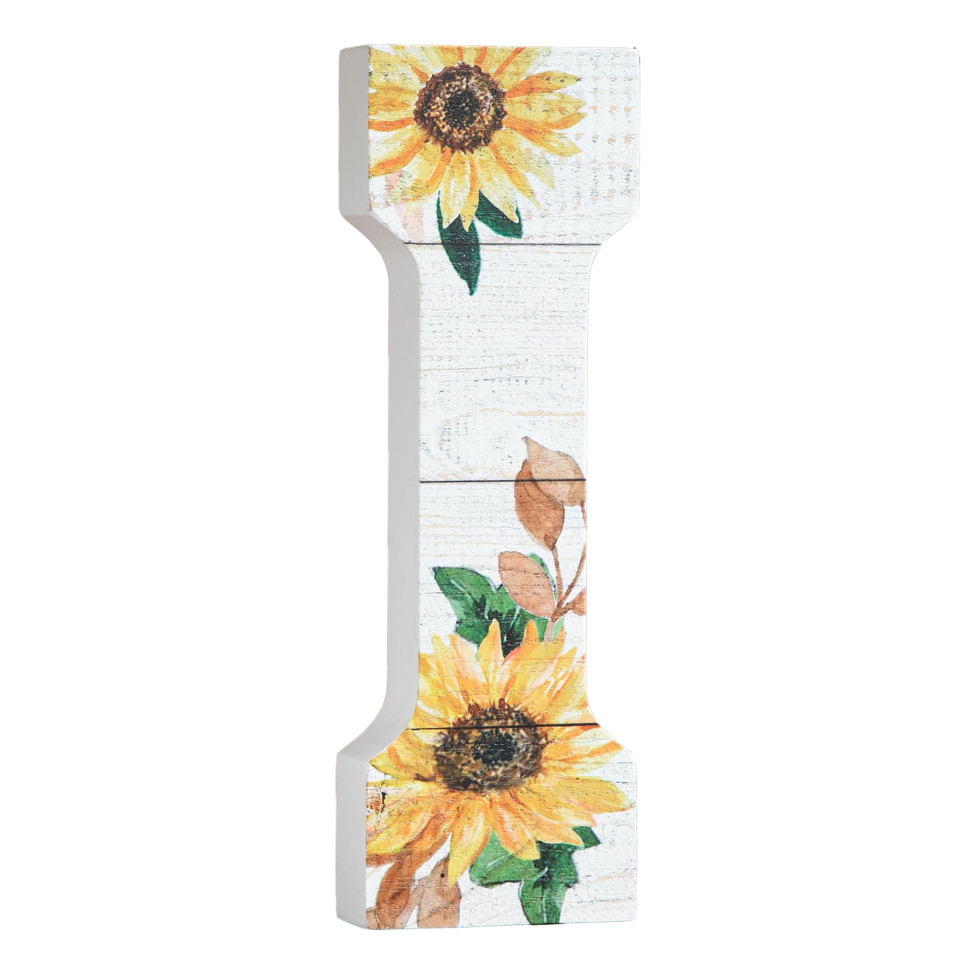 COLLECTIVE HOME - 10" Wood Lettes for Wall Decor, Sunflower Tabletop Alphabet Decoration, DIY Farmhouse Decor, Rustic Freestanding Monogram Block (I)