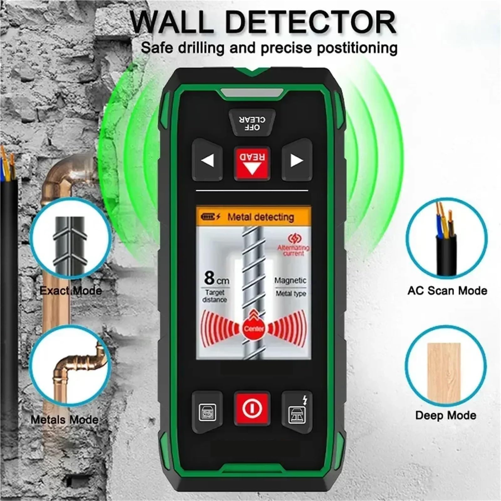 Escáner de Pared, Escáner de pared 5 en 1, detector de cables con tensión for montantes de madera y metal, herramienta de medición