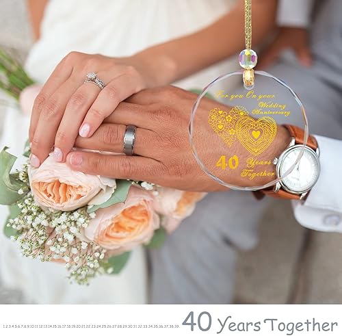 Miniatura 5 de Adorno de boda del 40 aniversario 2024, adorno de cristal de 40 años como decoración de aniversario de boda, recuerdo coleccionable de aniversario