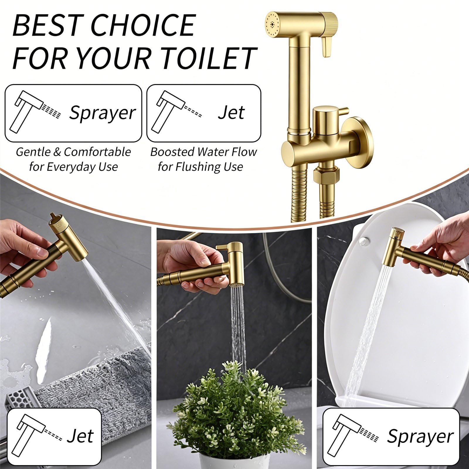 Bidet prysznicowy, kran bidet z regulowanym ciśnieniem wody, przenośny kran do toalety zestaw prysznicowy z zaworem i wężem prysznicowym 1,2 m, prysznic bidet do toalety pełna toaleta