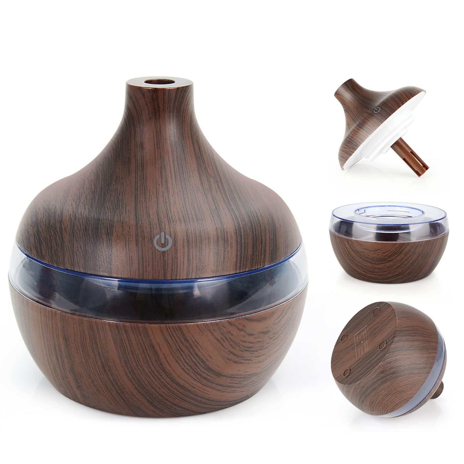 mobigon Wood Cool Mist Ultrasonic Humidifier for Room Moisture, Aroma Diffuser for Home, 300ml Essential Oil Diffuser with 7 Colorful Night Light, Auto Shut-Off, Home, Office, car (D. Dark Brown)