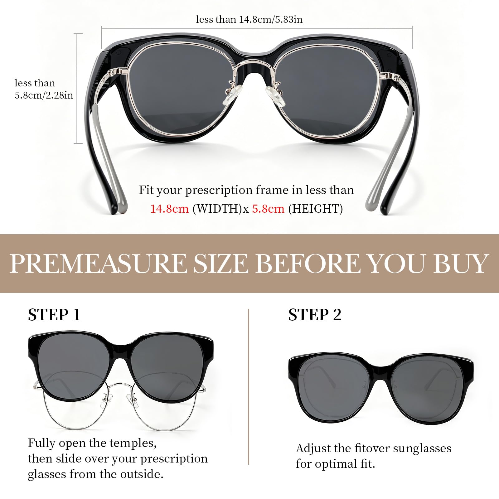 2 Stück Sonnenbrille Über Normale Brille, Polarisierte Überzieh Sonnenbrille Herren und Damen, Modische Blendfreie Sunglasses mit UV400 Schutz Ultra für Brillenträger