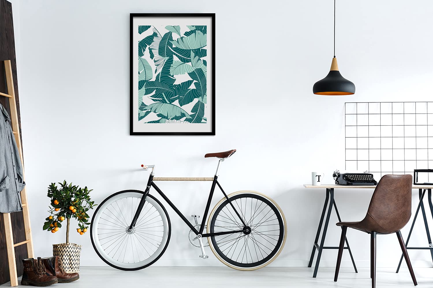 Tulup Obraz w Ramce MDF 50x70cm Dekoracja Na Ścianę Do Kuchni Salonu Sypialni Obrazek Ścienny Grafika Fotoobraz Rama Oprawiony - tropikalnych liści
