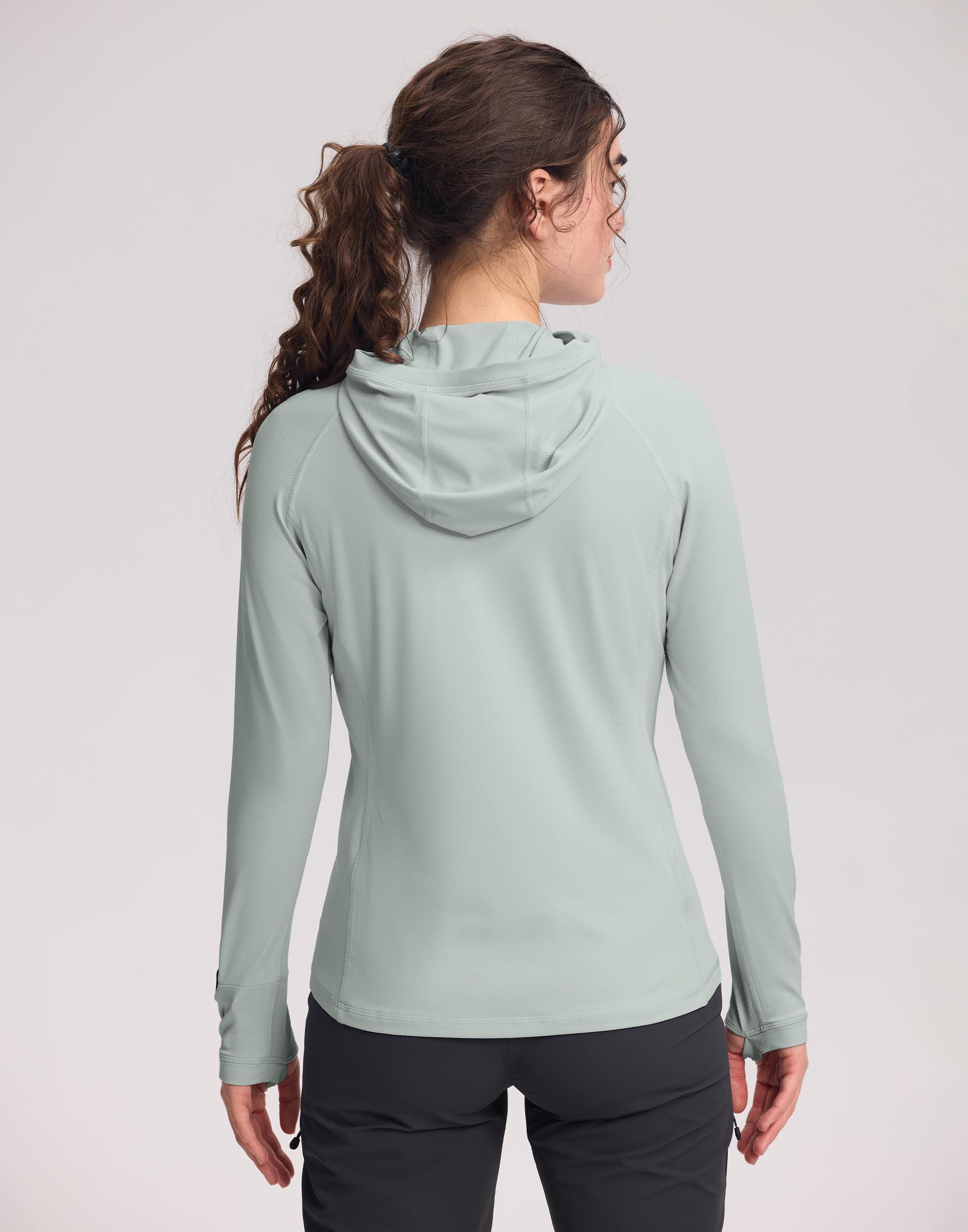 Pioneer Camp Sun Hoodie Damen UV-Schutz Langarm, Leichte Fast-Dry Wanderungshirt mit Kapuze, 50+ UPF Wabenstruktur für Atmungsaktivität, 4-Wege-Stretch für Kletterei & Trailrunning
