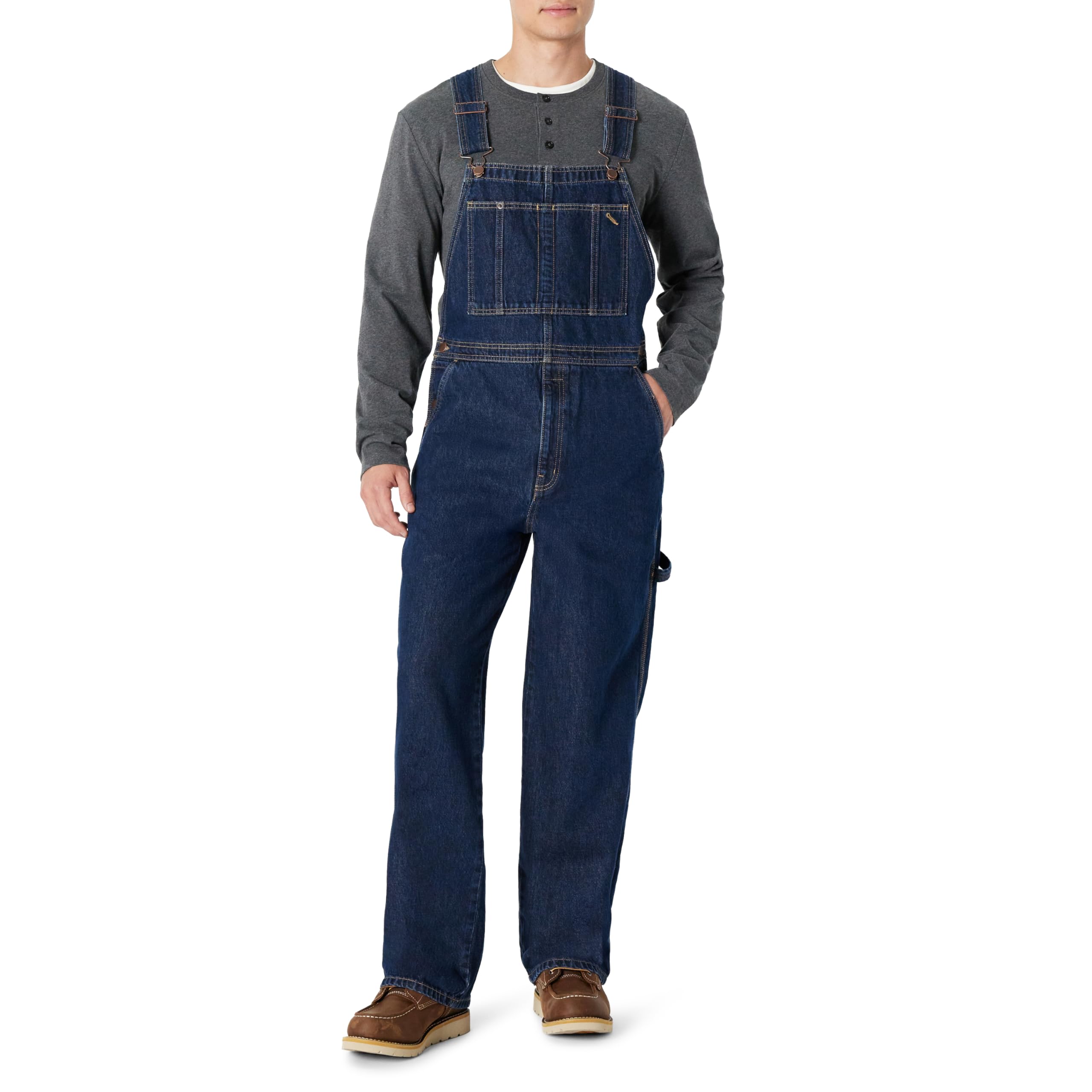 Amazon Basics Men's Relaxed Fit Workwear Bib Overall, DARK WASH, 40W x 30L