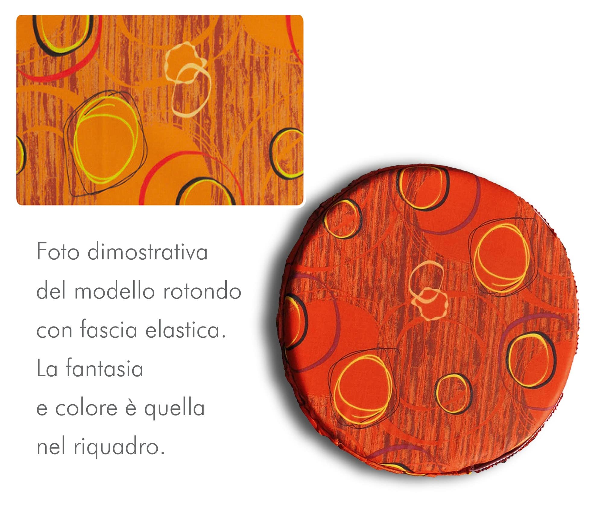 Confezioni Giuliana - Set 4 cuscini coprisedia rotondo con fascia elastica Cerchi pouff sedia cucina Made in italy - Arancio