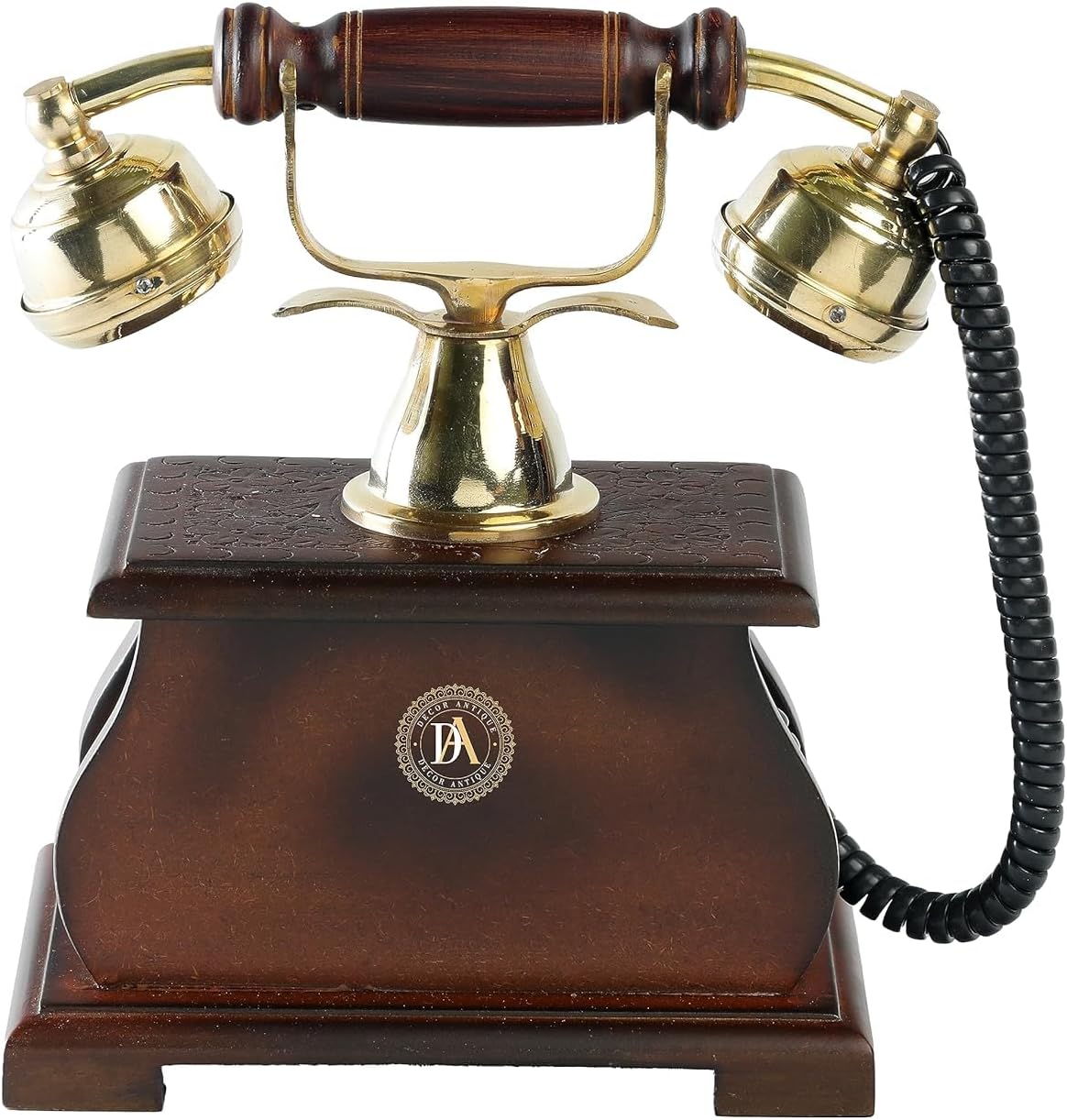 Royal Telephone – Non-Functional Rotary Dial Vintage Style with Shiny Wooden Carved Design