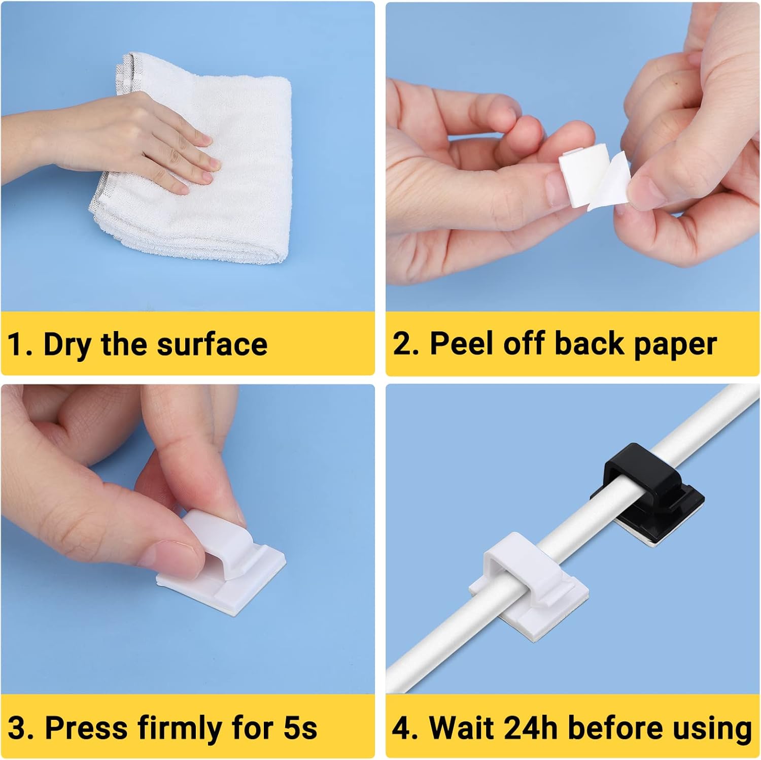 Segarty White Wire Clips Adhesive, 100PCS Self Adhesive Cable Clips, Cord Organizer, Wire Management Flat Ethernet Cable Holder Clamps Sticky Cable Tie Holder for Wall, Car, Office and Home Desk