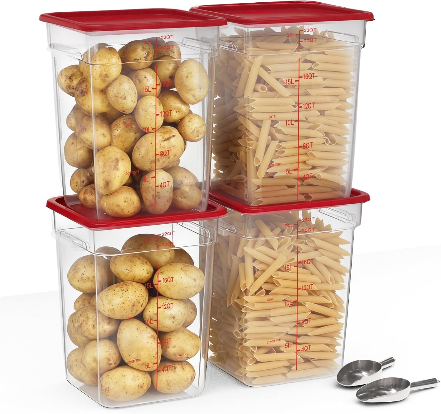 4 Pack 22 Quart Square Food Storage Containers with Lids – Commercial Restaurant Food Storage Containers for Restaurant and Kitchen Storage